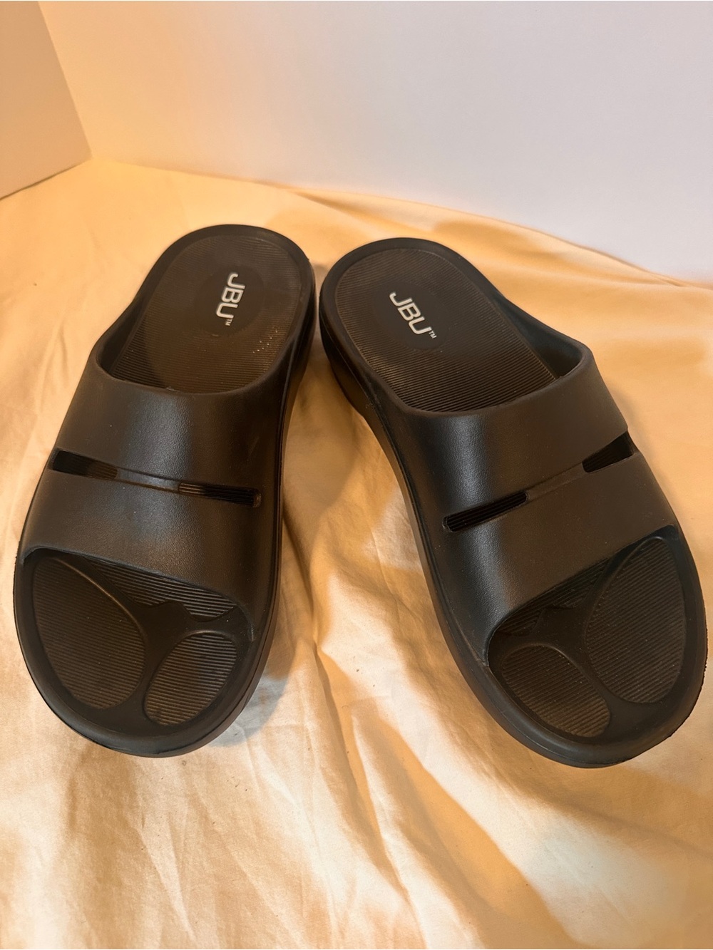 JBU Black Women's Slide Sandals with Contoured Footbed